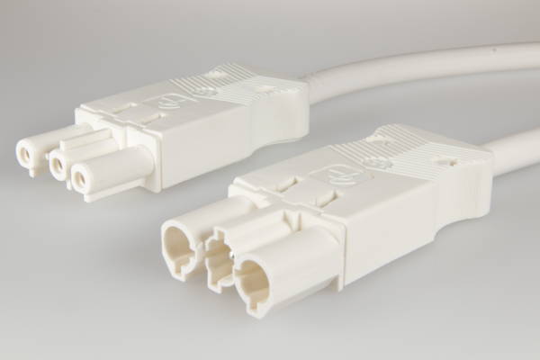 AC166 VLCG Cordon de connexion M/F, 3-pôles, 1,5mm², 100cm. blanc, Eca