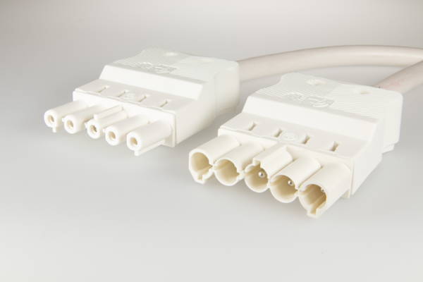 AC166 VLCG Cordon de connexion M/F, 5-pôles, 1,5mm², 200cm. blanc, Eca